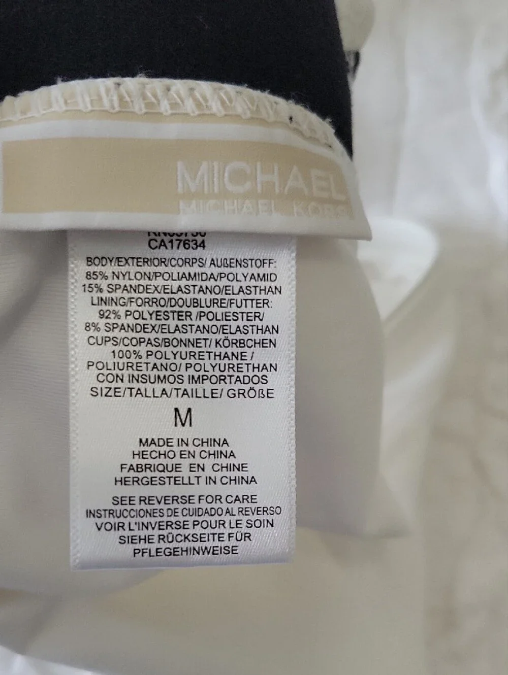 MK Michael Kors Bikini Top M White & Black One Shoulder Adjustable Strap Sporty